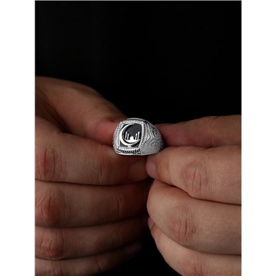 Мусульманское кольцо из серебра с плавленым кварцем родированное К-3000р