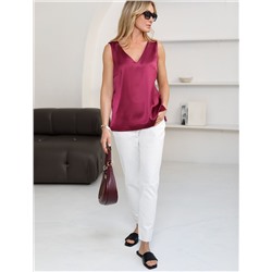 Элегантный топ с V вырезом из струящегося сатина