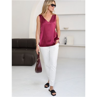 Элегантный топ с V вырезом из струящегося сатина