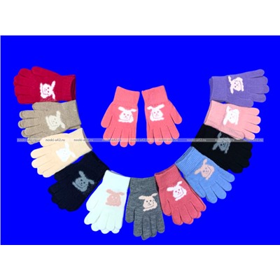 Перчатки детские, подростковые для девочек с начесом «Зайка» арт. 0834