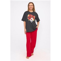 Пижама Red lips (футболка _ брюки) (Черно-красный)