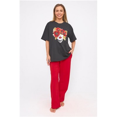 Пижама Red lips (футболка _ брюки) (Черно-красный)