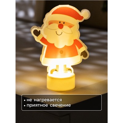 Световая картинка на подставке «Дед Мороз», 11 см, 1 LED, от батареек, свечение тёплое белое