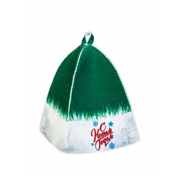 Набор для бани с принтом «С новым годом!», 5 предметов: шапка, рукавица, тапочки, коврик, портфель, зелёный, «Банная забава»