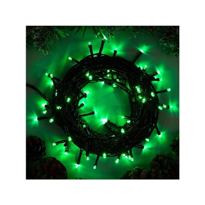 Гирлянда «Нить» 10 м, IP20, тёмная нить, 100 LED, 8 режимов, 220 В, свечение зелёное