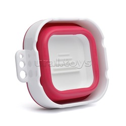 Стакан складной для ИЗО 300 мл, 9,5x9,5x8 см, высота 8 см, в сложенном виде 3 см, силиконовый, с пластиковым бортом, дном и держателями для кистей, малиновый с белым