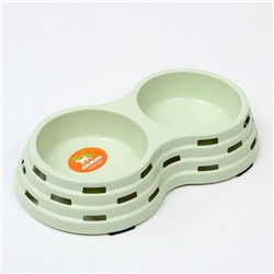 Миска двойная, 2×160 мл, 25×14×5 см, на пластиковом основании, металл, зелёная