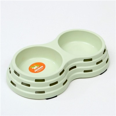Миска металлическая двойная на пластиковом основании 2×160 мл, 25×14×5 см, зелёная