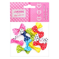 Декоративные украшения "Бантики в горошек" тканевые, размер 35x23 мм, 12 шт ассорти цветов, в пластиковом пакете с блистерным подвесом