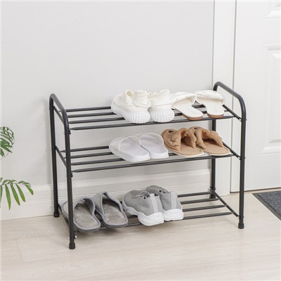 Подставка для обуви, 3 яруса, 65×32×48.5 см, чёрная