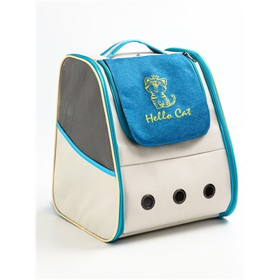 Рюкзак для переноски кошек и собак, прозрачный, 32×28×38 см, бело-синий