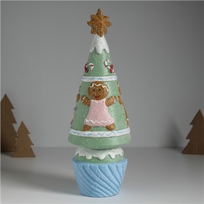 Фигурка светящаяся керамика «Пряничная ёлочка с печенюшками», зелёная, 10×10×31 см