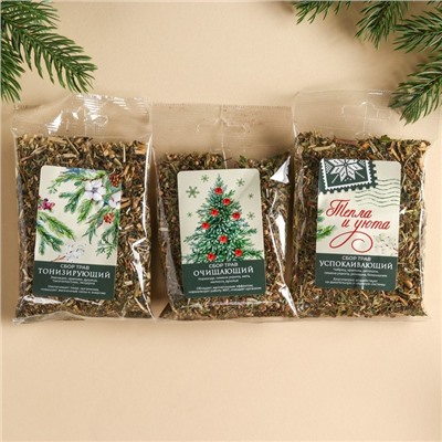 Подарочный набор новогодний «Уютный новый год»: сбор трав 3 шт.×20 г, варенье из сосновых шишек 100 г