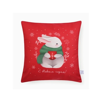 Наволочка декоративная новогодняя «Этель. Зайчик» 40×40 см, велюр