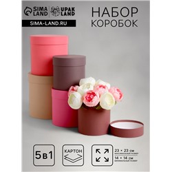 Набор шляпных подарочных коробок 5 в 1« Кофейный», 23×23 - 14×14 см