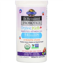 Garden of Life, Dr. Formulated Probiotics, Organic Kids +, со вкусом органических ягод и вишни, 30 вкусных жевательных таблеток