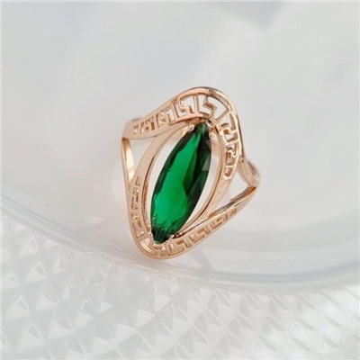 Кольцо коллекция "Дубай", покрытие: позолота, вставка: камень, цвет: зеленый, р-р 18,5, 032, арт.214.521-18,5