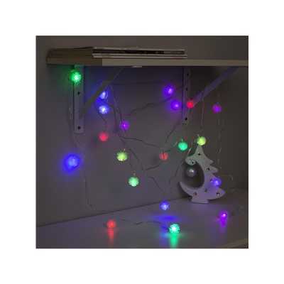 Гирлянда «Нить» 5 м с насадками «Ёжики цветные», IP20, прозрачная нить, 20 LED, свечение мульти (RG/RB), мигание, 220 В