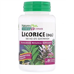 Nature's Plus, Herbal Actives, солодка (DGL), 500 мг, 60 вегетарианских капсул