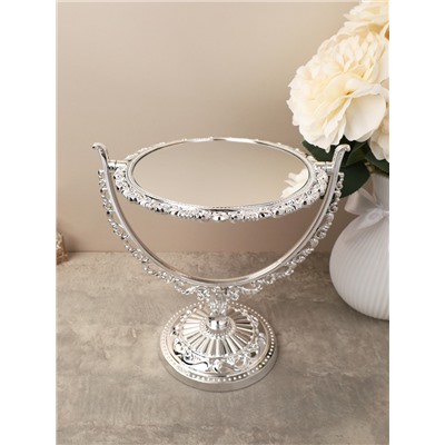 Зеркало настольное ажурное двустороннее 31 см овал / YDW-12 /уп 48/серебро