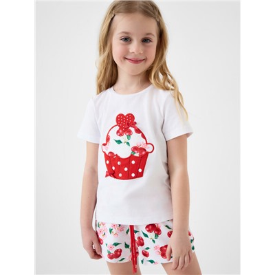 Комплект трикотажный для девочек: фуфайка (футболка), шорты