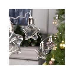 Гирлянда «Нить» 3 м с насадками «Лампочки звездочки», IP20, прозрачная нить, 80 LED, свечение белое, 8 режимов, 220 В