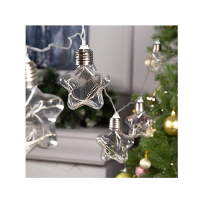 Гирлянда «Нить» 3 м с насадками «Лампочки звездочки», IP20, прозрачная нить, 80 LED, свечение белое, 8 режимов, 220 В