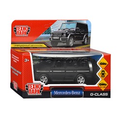 Машина металл Mercedes-Benz G-Class матовый 12 см, (двер, багаж, черный) инерц., в коробке