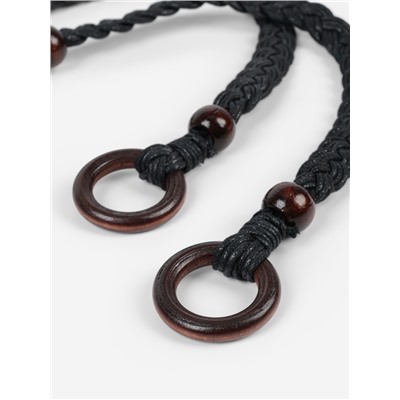 Ручки для сумки, 2 шт., вощёный шнур/дерево, 48×2 см, чёрные