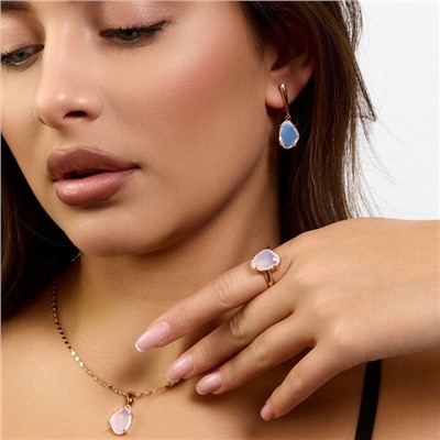 Комплект ювелирной бижутерии коллекция "Дубай" серьги, кулон и кольцо 18 р, покрытие позолота, вставка: стекло, цвет: прозрачно-голубой, арт.414.332-18