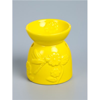 УЦЕНКА Аромалампа для эфирных масел керамика «Стрекоза на цветке», жёлтая, 7.2×7.2×8.3 см