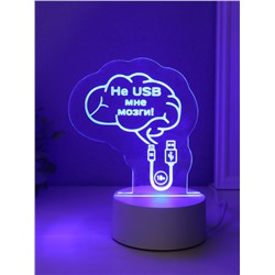 Светильник 3D RISALUX «Не USB мне мозги!», LED-ночник, RGB, от сети, 9.5×12×14.9 см