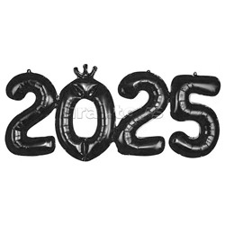 Шар с клапаном (17''/43 см) Мини-цифра, 2025, Черный, 1 шт. в уп.