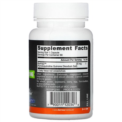 Jarrow Formulas, пирролохинолинхинон, 20 мг, 60 капсул