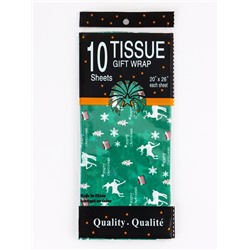 Бумага новогодняя упаковочная тишью «Рождество», зелёная, 50×66 см