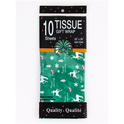 Бумага новогодняя упаковочная тишью «Рождество», зелёная, 50×66 см