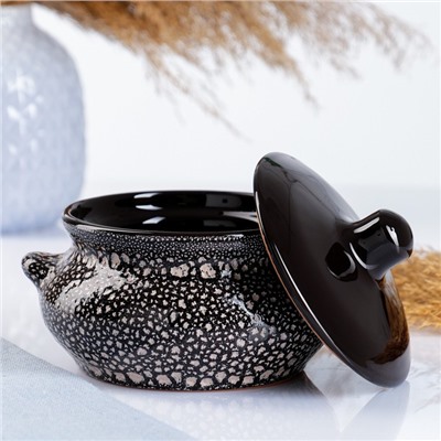 Горшочек для запекания Борисовская керамика «Мрамор», 500 мл, 13×9.5 см, чёрный