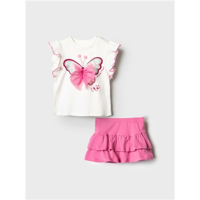 Комплект детский трикотажный для девочек: джемпер (футболка), юбка-шорты