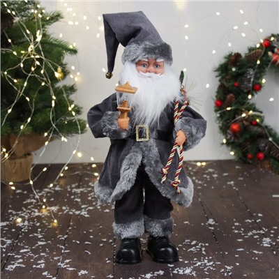 Дед Мороз под ёлку «Зимнее волшебство. Новогодняя игрушка с ремешком и с фонариком» двигается, с подсветкой, 40 см, серый