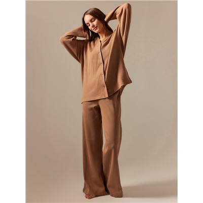 Пижама женская (рубашка, брюки) SL HOME Soft Home, размер 48-50, кофейная