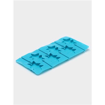 Форма для леденцов новогодний Доляна «Звёзды», силикон, 24×11×1 см, 6 ячеек (5.2×4 см), с палочками, МИКС