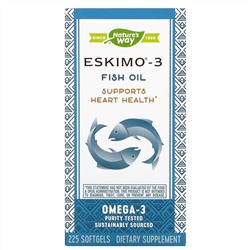 Enzymatic Therapy, Eskimo-3, натуральный стабильный рыбий жир, 225 капсул