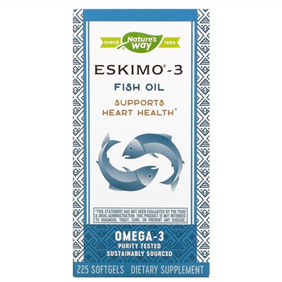 Enzymatic Therapy, Eskimo-3, натуральный стабильный рыбий жир, 225 капсул