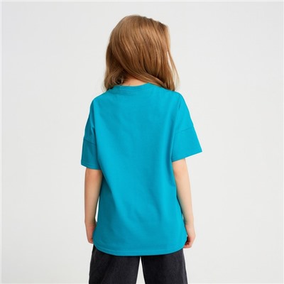 Футболка детская однотонная MINAKU: Basic line, бирюзовая, рост 140 см