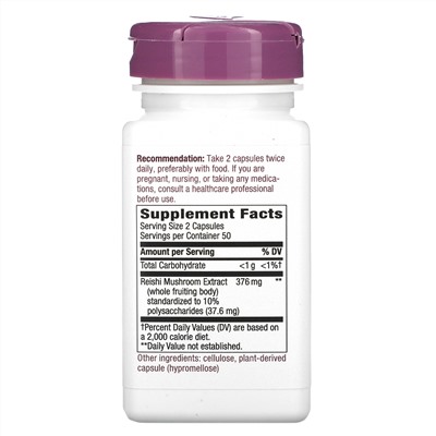 Nature's Way, Reishi Mushroom, 376 mg, 100 Vegan Capsules