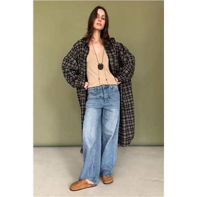 Рубашка удлиненная  AUTUMN046/03/Бежевый, зелёный