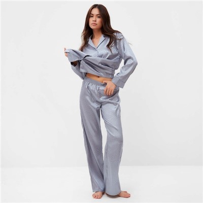 Пижама женская (рубашка, брюки) KAFTAN «Леопард», голубая, размер 48-50