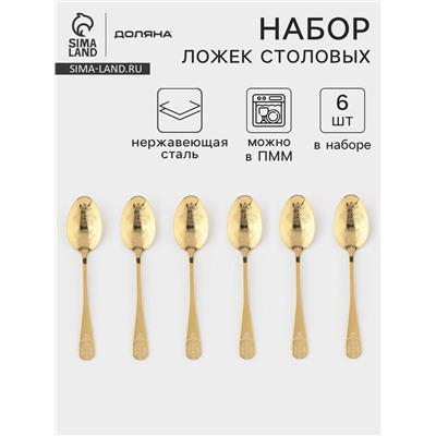 Набор столовых ложек Доляна «Эмили», длина 20.5 см, 6 шт., нержавеющая сталь, золотистый