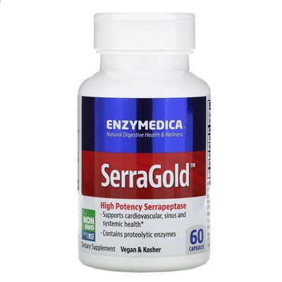 Enzymedica, SerraGold, высокоэффективная серрапептаза, 60 капсул