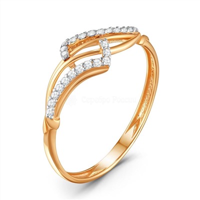 Кольцо из золочёного серебра с фианитами и родированием 925 пробы п1-404-1з200